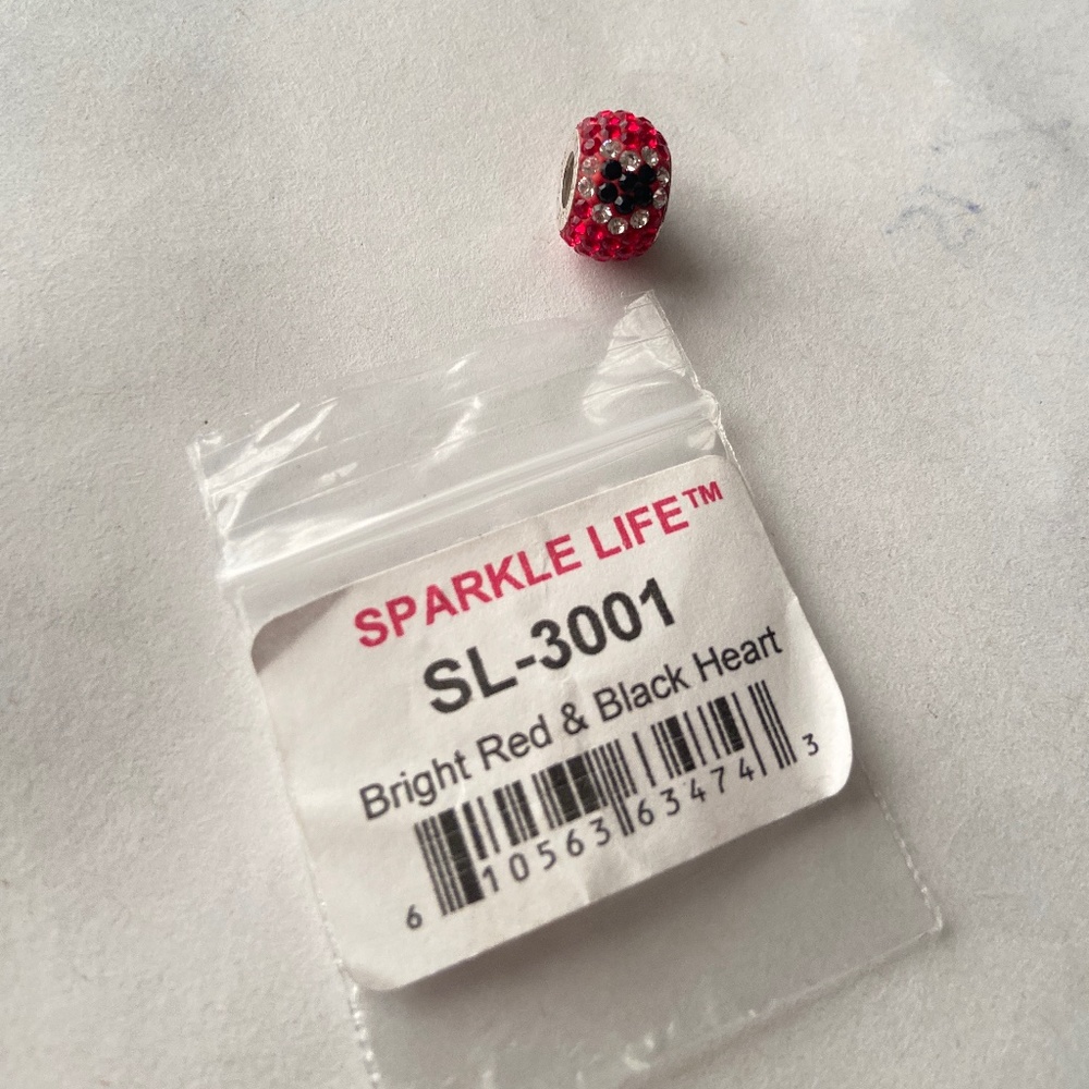 Pandora bright red & black heart charm